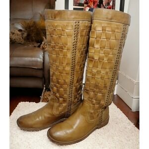 Frye Womens Size 6 Weave Studded Tall Leather Boots Melissa Pull On 76480 Cognac